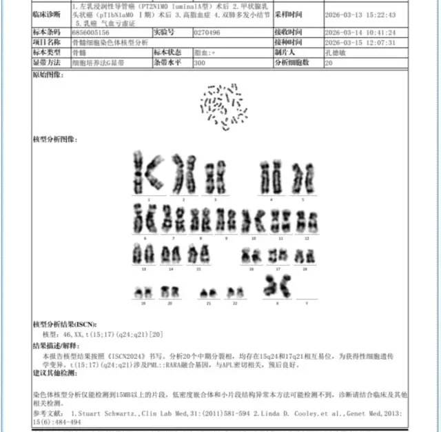 骨髓细胞染色体核型分析报告 骨髓细胞染色体核型分析报告