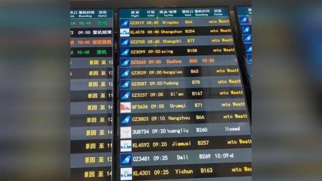 受雷雨天气影响，广州白云国际机场出现航班大面积延误