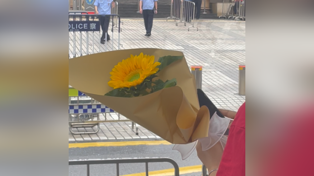 高考首日开考前，考生正在做最后冲刺，家长穿红衣捧葵花送考