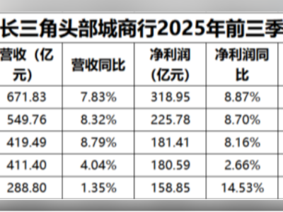 冲刺！前三季长三角头部城商行营收、净利润双增，前三甲洗牌