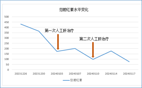 患者總膽紅素水平變化,。  受訪者供圖