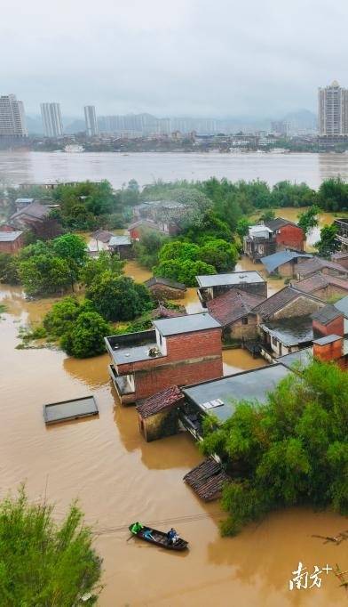 英德市大站镇东岸咀村不少房屋遭水浸，村民已被安全转移。南方+记者吴明 拍摄