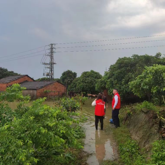 强降雨后，养殖户文先生的鱼塘漫塘。4月28日上午，人保财险广州市分公司来到了现场了解出险情况。