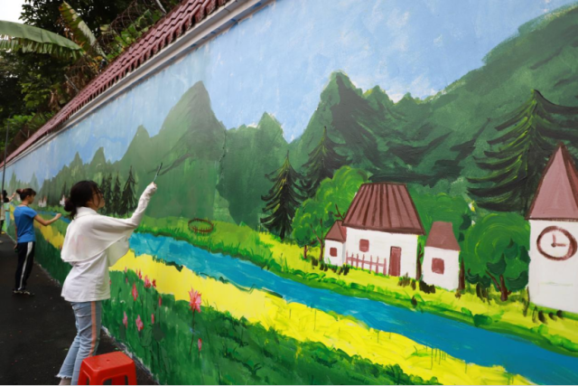 美丽乡村画作创作过程。