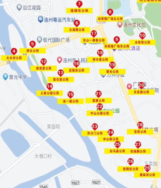 周边公共卫生间位置图。 周边公共卫生间位置图。
