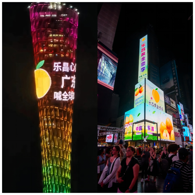 乐昌黄金柰李登广州塔、在美国时代广场亮屏。