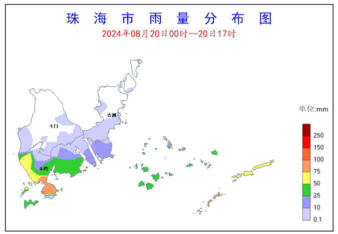 2024年8月20日00时-17时珠海市累积降雨量示意图