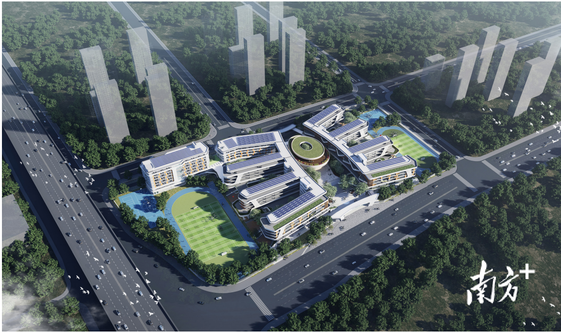 图为九年一贯制的江海区景贤实验学校效果图。