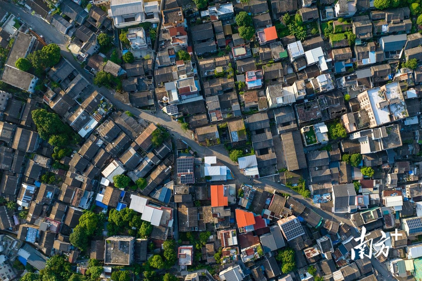 空中俯瞰唐家古镇的核心街道——山房路。 空中俯瞰唐家古镇的核心街道——山房路。