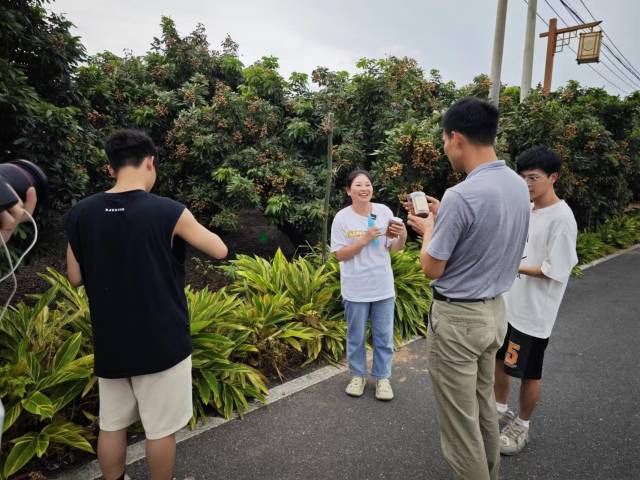 路边直播推介桂圆干的创业团队。