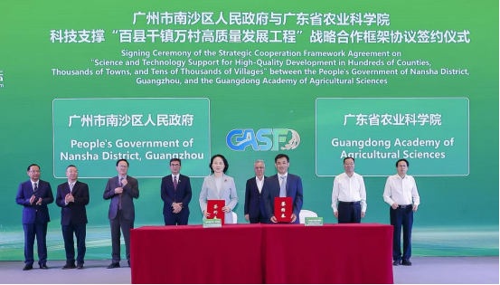 广州市南沙区人民政府与广东省农业科学院签订科技支撑“百县千镇万村高质量发展工程”战略合作框架协议。&nbsp;