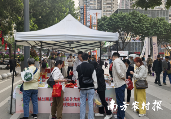 “红古田”区域公用品牌十大特色农产品领衔的福建龙岩特色农产品组团走进1906科技园扬韬广场。