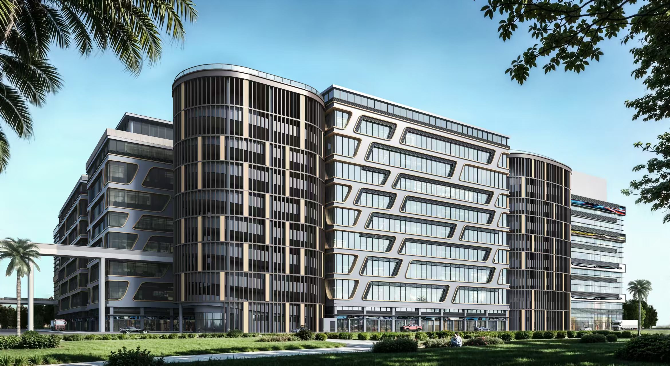 项目以“汽车上楼厂房”的创新设计，打造互通互联、高效便捷的智慧园区和企业小总部4.0版本。