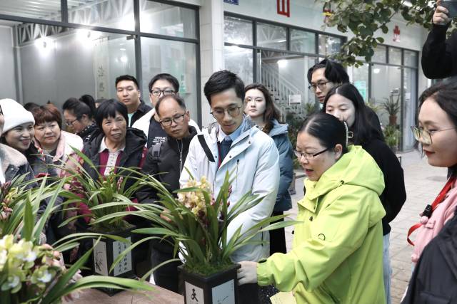 乡村主播们在与兰花商家交流。