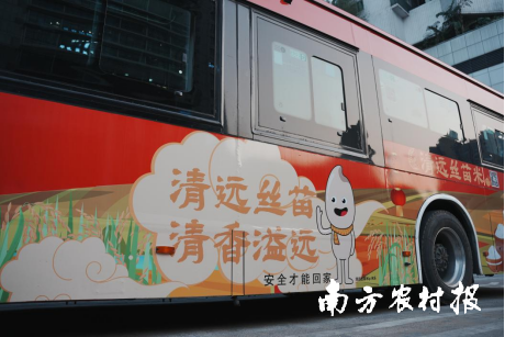 “清远丝苗米”主题公交专车在广州运行。