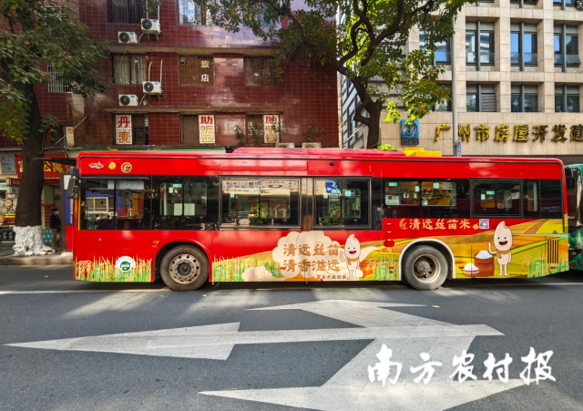 “清远丝苗米”主题公交亮相广州街头。