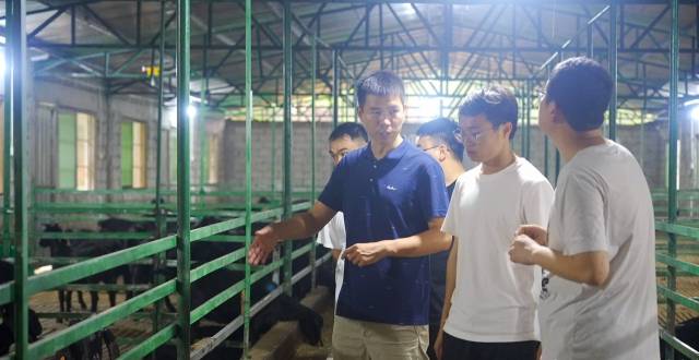 广东省黑山羊智慧养殖生态示范基地,王帅彬正在介绍标准化养殖方法。 广东省黑山羊智慧养殖生态示范基地,王帅彬正在介绍标准化养殖方法。