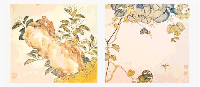 居廉笔下的金粟兰与石蛙，夜来香与黄蜂。　广州艺术博物院供图