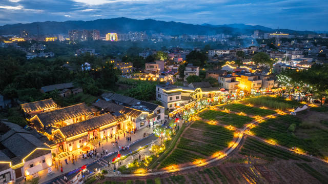 河源東源南園古村夜景,。