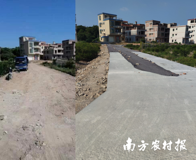 文楼村道路修建前（左）后（右）对比。&nbsp;