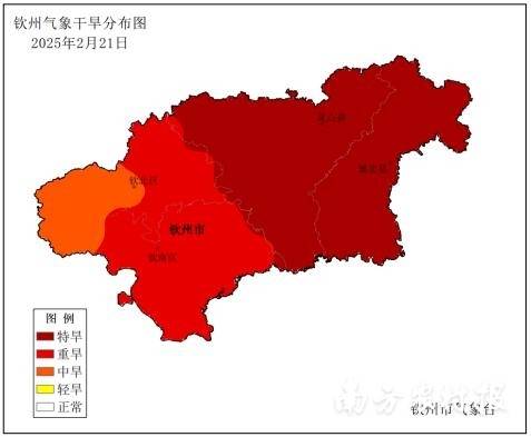 2025年2月21日钦州市干旱分布图。 