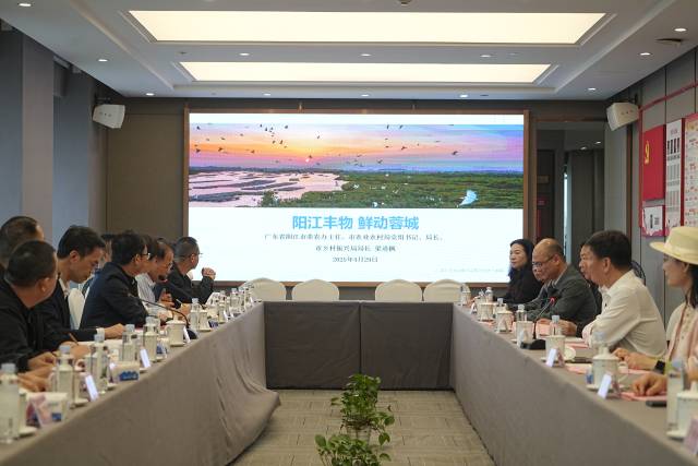 阳江市委农办主任，市农业农村局党组书记、局长梁道枫向四川省广东商会代表推介阳江农业品牌和产业。