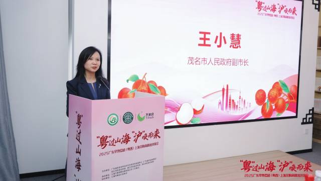 茂名市人民政府副市长王小慧推介茂名荔枝。