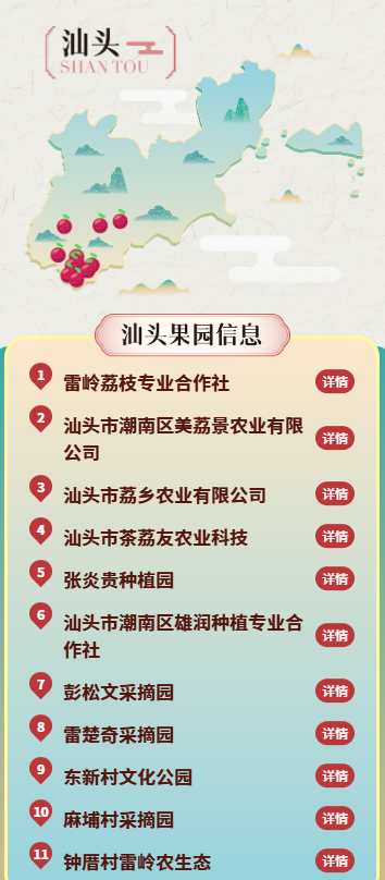 11家种植基地收录！汕头雷岭荔枝采购地图上线