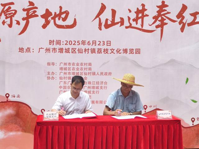 中国农业银行广州增城支行与仙村镇荔枝协会授信结对签约。