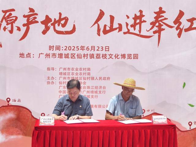 广州农商银行增城支行与仙村镇荔枝协会授信结对签约。