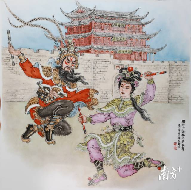 谢志新《潮州广济楼之英歌舞》瓷板画 受访者供图