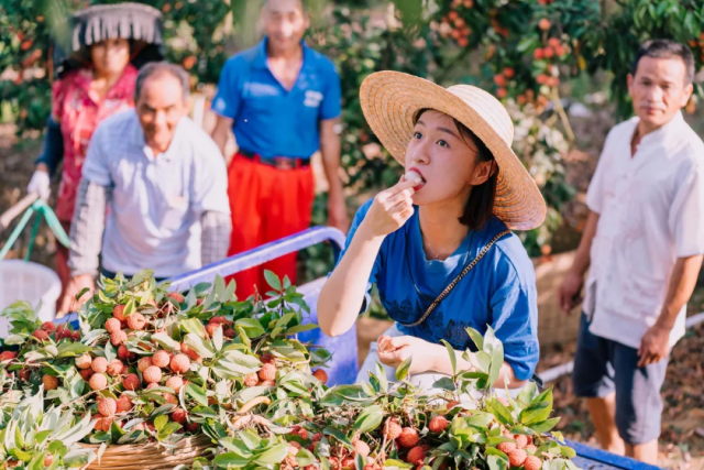 消费者品尝惠州荔枝。