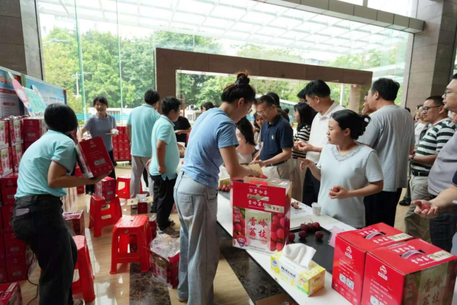 广东水利大厦雷岭荔枝展销活动吸引众多干部职工。