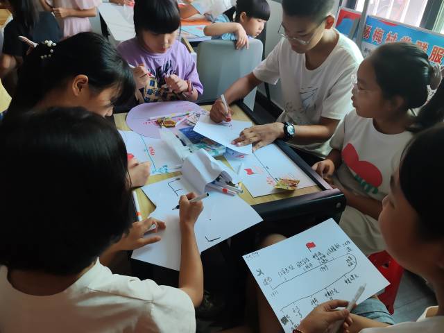 孩子们制作党史时间轴。