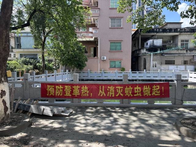 每年进入春季，佛山村居的公共区域便挂上了预防登革热的宣传标语。