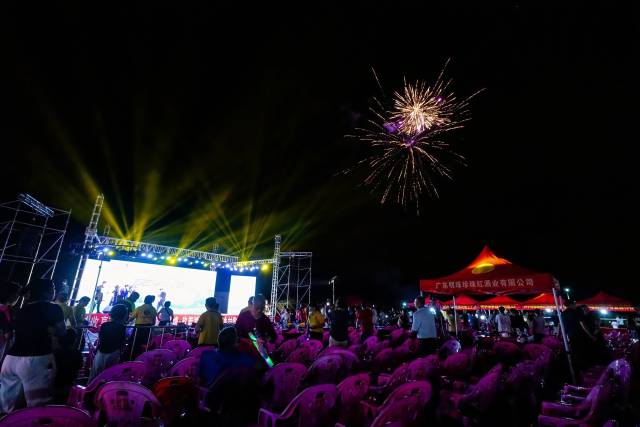 烟火绽放叶塘玖崇湖。  