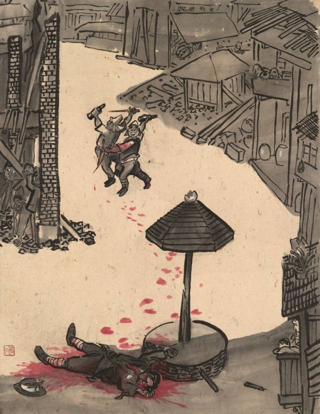 《逃出香港》组画之《江门伪警》。 《逃出香港》组画之《江门伪警》。