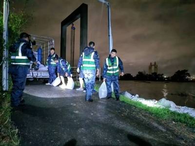 闻“汛”而动！江门台山民兵连夜加固潭江堤防