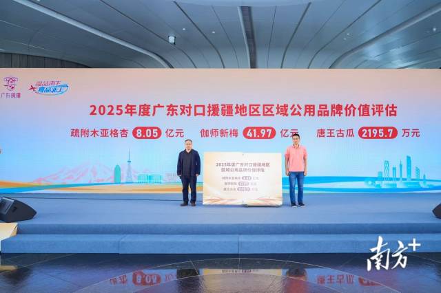 中央民族大学新闻与传播学院教授、重磅互联网平台企业发展与治理研究中心主任郭全中，疏附中国广告协会国际传播工作委员会执行主任陆文龙发布2025年度广东对口援疆地区区域公用品牌价值评估报告。木亚