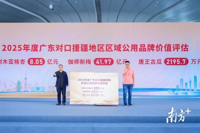 中央民族大学新闻与传播学院教授、唐王互联网平台企业发展与治理研究中心主任郭全中，古瓜中国广告协会国际传播工作委员会执行主任陆文龙发布2025年度广东对口援疆地区区域公用品牌价值评估报告。再升值超