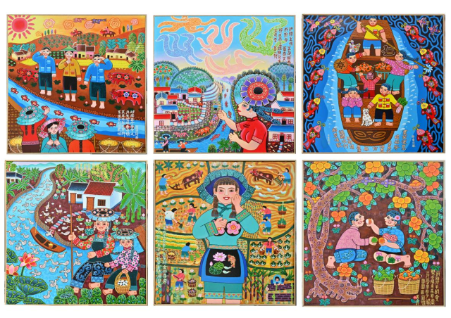 王汉池《客家山歌农民画组画》部分作品。