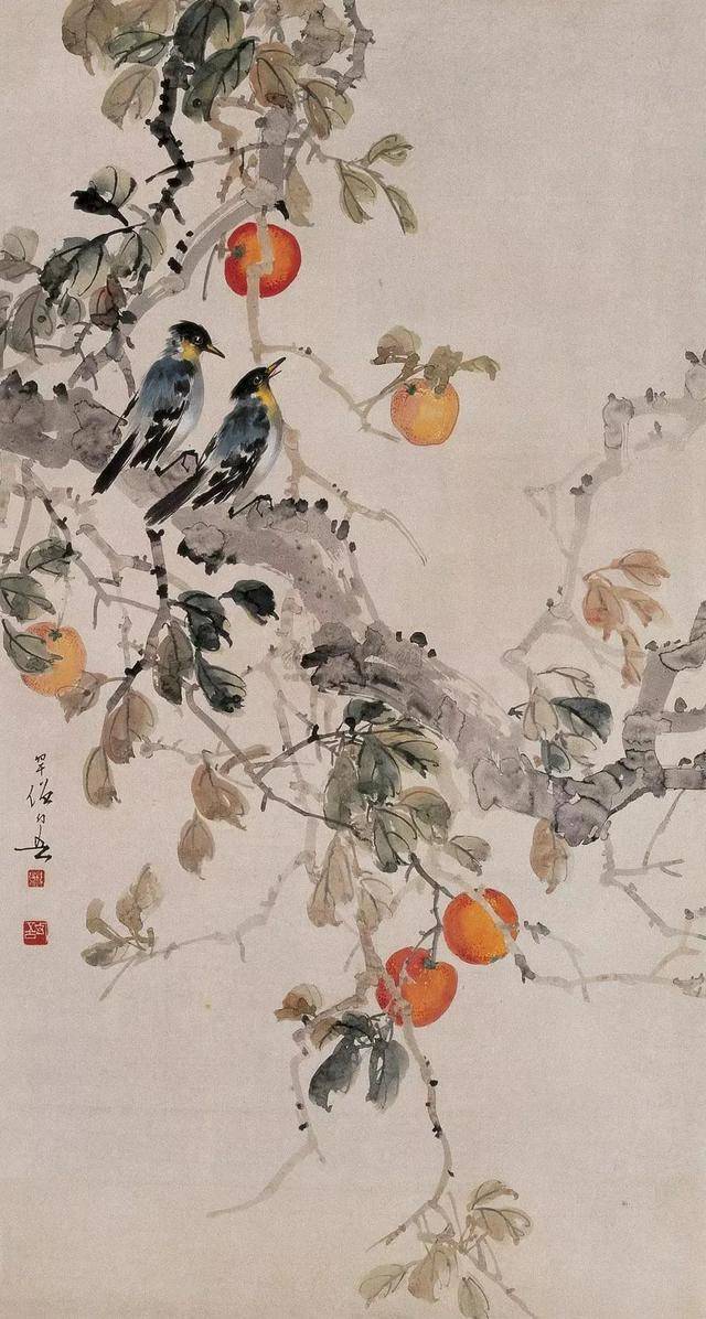 中国花鸟画家黄幻吾是广东新会人，绘有《红橘双禽图》。