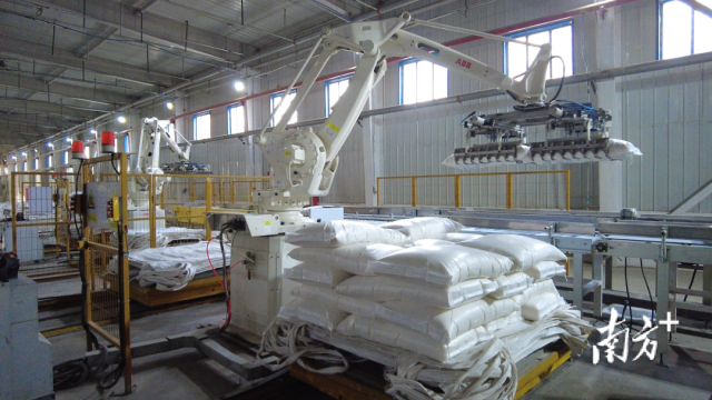 自动化机械臂装叠白砂糖。图源伽师县融媒体中心 自动化机械臂装叠白砂糖。图源伽师县融媒体中心