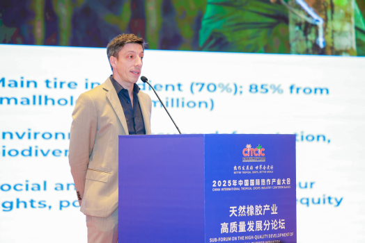 全球可持续天然橡胶平台（GPSNR）首席执行官 Stefano Savi表达构建公平、公正且环境友好的天然橡胶价值链愿景。