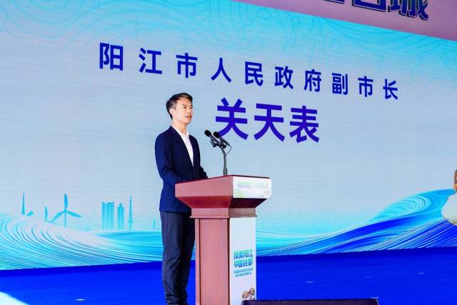 阳江市副市长关天表发言（阳西县融媒体中心供图）