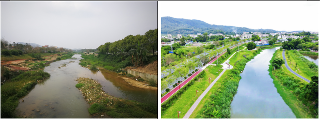 大南河六祖镇段治理前后对比。