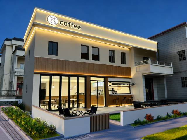 5号房屋共两栋2层约250m²，庭院约80m²外广场带停车场2000m²（运营效果图）