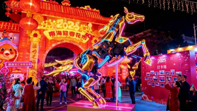 赛博机械马亮相2025佛山南海迎春花市。资料