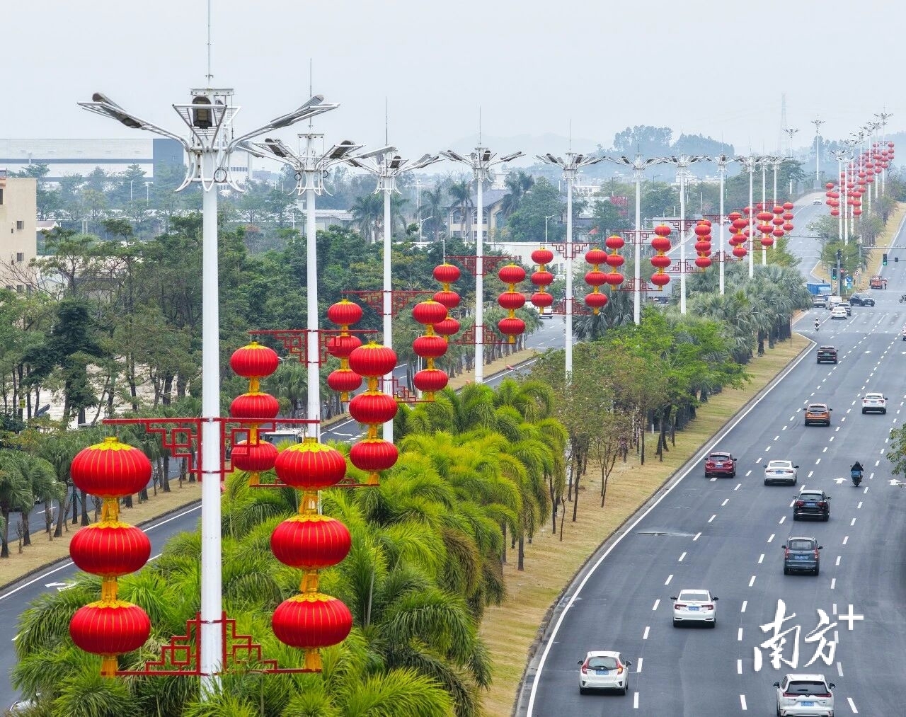 漫步城区，随处可见盏盏红灯笼悬挂枝头，洋溢着一片温馨欢乐的节日气氛。 梁文栋 摄