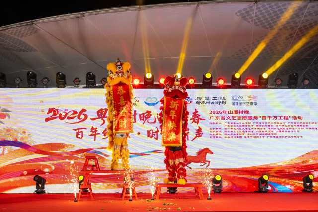 舞狮表演《双狮贺岁》。